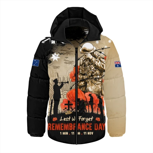 Australia Hooded Padded Jacket Remembrance Day Fallen Soldiers Eternal Memory Tribute