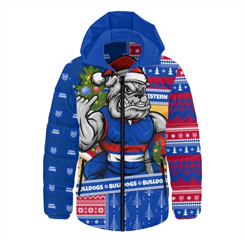 Western Bulldogs Hooded Padded Jacket Santa Surfing Down Under Christmas Footy
