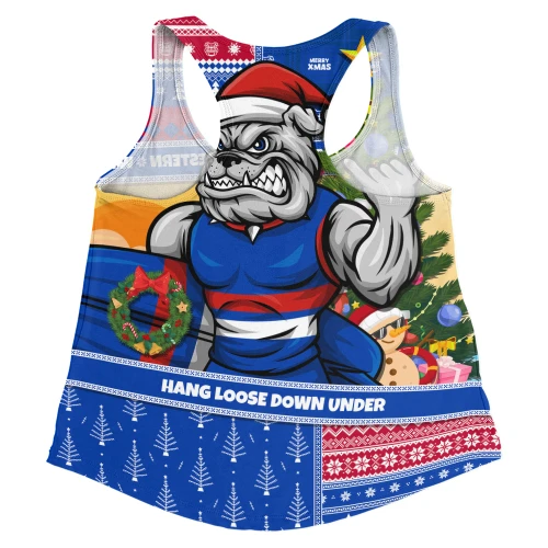 Western Bulldogs Women Racerback Tank Santa Surfing Down Under Christmas Footy