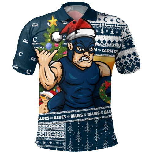Carlton Polo Shirt Santa Surfing Down Under Christmas Footy