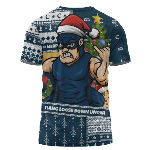 Carlton T-Shirt Santa Surfing Down Under Christmas Footy