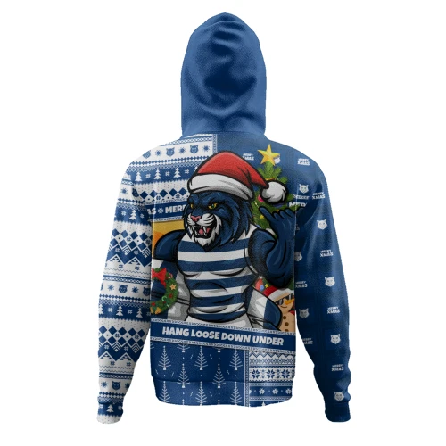 Geelong Cats Hoodie Santa Surfing Down Under Christmas Footy