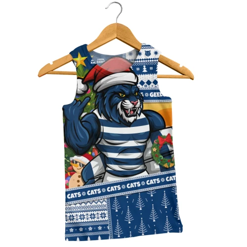 Geelong Cats Men Tank Top Santa Surfing Down Under Christmas Footy