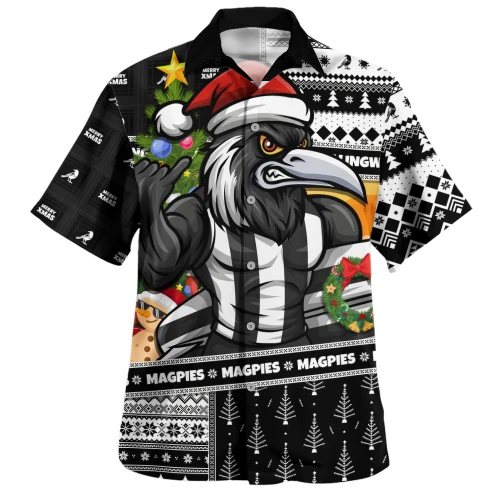 Collingwood Hawaiian Shirt Santa Surfing Down Under Christmas Footy