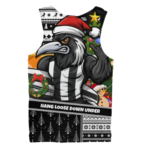 Collingwood Men Tank Top Santa Surfing Down Under Christmas Footy