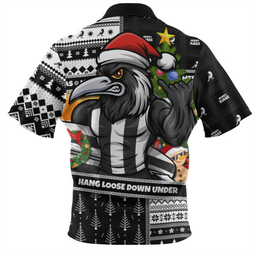 Collingwood Zip Polo Shirt Santa Surfing Down Under Christmas Footy