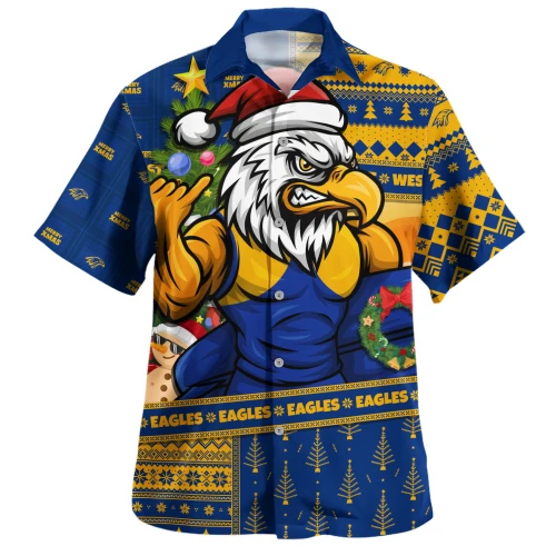 West Coast Eagles Hawaiian Shirt Santa Surfing Down Under Christmas Footy