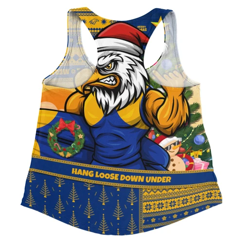 West Coast Eagles Women Racerback Tank Santa Surfing Down Under Christmas Footy
