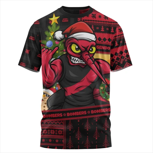 Essendon T-Shirt Santa Surfing Down Under Christmas Footy