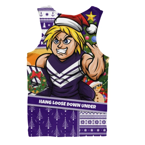 Fremantle Men Tank Top Santa Surfing Down Under Christmas Footy