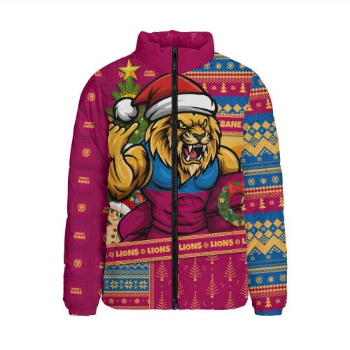 Brisbane Lions Padded Jacket Santa Surfing Down Under Christmas Footy