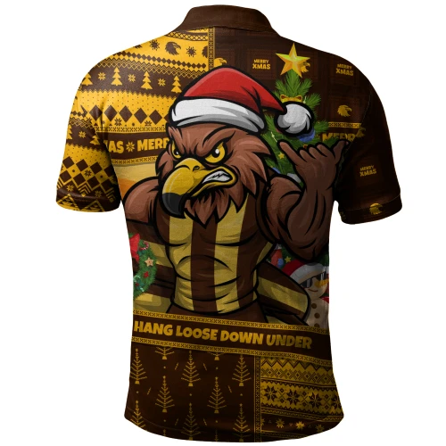 Hawthorn Polo Shirt Santa Surfing Down Under Christmas Footy