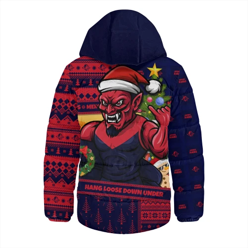 Melbourne Hooded Padded Jacket Santa Surfing Down Under Christmas Footy