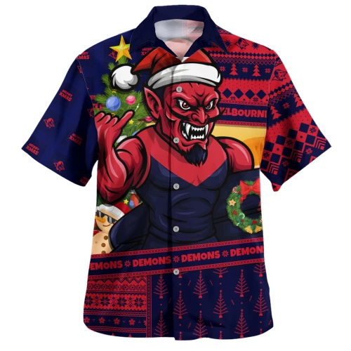 Melbourne Hawaiian Shirt Santa Surfing Down Under Christmas Footy