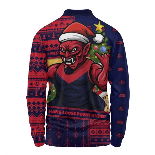 Melbourne Long Sleeve Polo Shirt Santa Surfing Down Under Christmas Footy