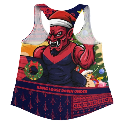 Melbourne Women Racerback Tank Santa Surfing Down Under Christmas Footy
