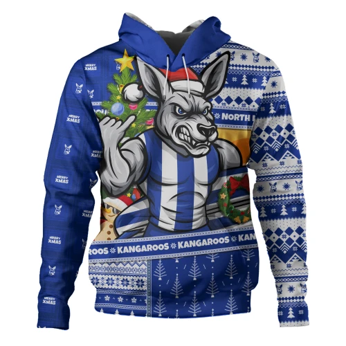 North Melbourne Hoodie Santa Surfing Down Under Christmas Footy