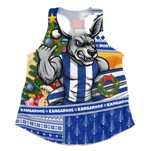 North Melbourne Women Racerback Tank Santa Surfing Down Under Christmas Footy