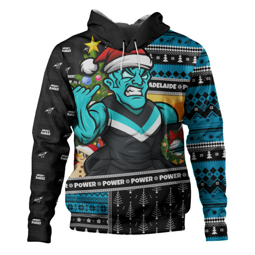 Port Adelaide Hoodie Santa Surfing Down Under Christmas Footy