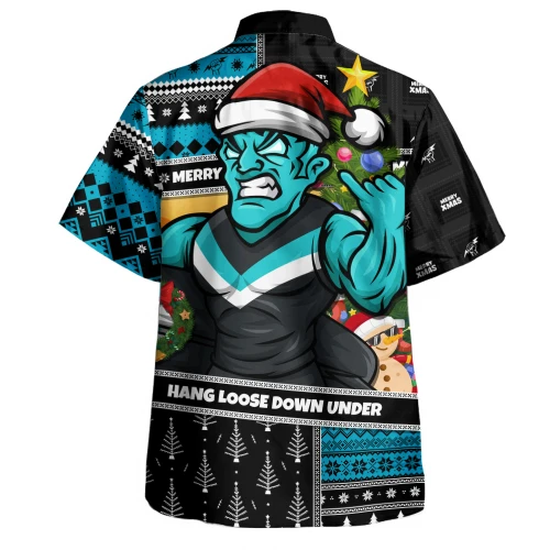 Port Adelaide Hawaiian Shirt Santa Surfing Down Under Christmas Footy