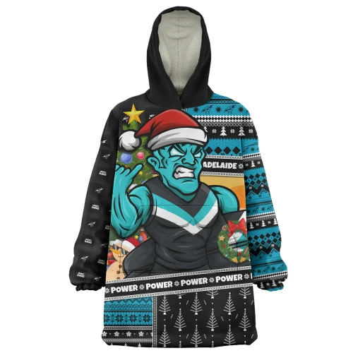 Port Adelaide Snug Hoodie Santa Surfing Down Under Christmas Footy