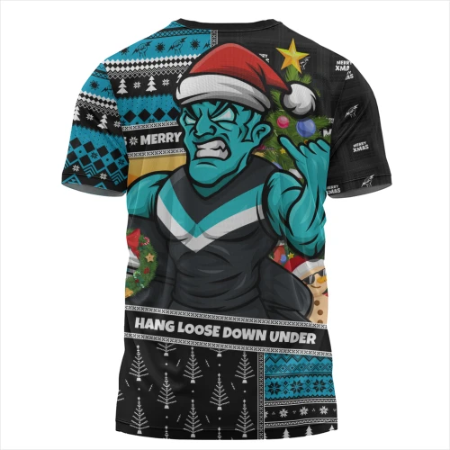 Port Adelaide T-Shirt Santa Surfing Down Under Christmas Footy