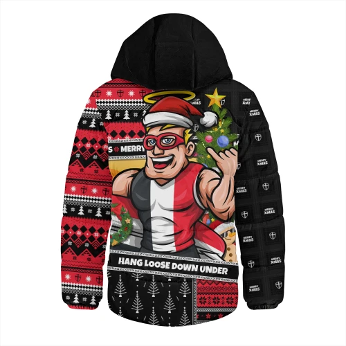 St Kilda Hooded Padded Jacket Santa Surfing Down Under Christmas Footy