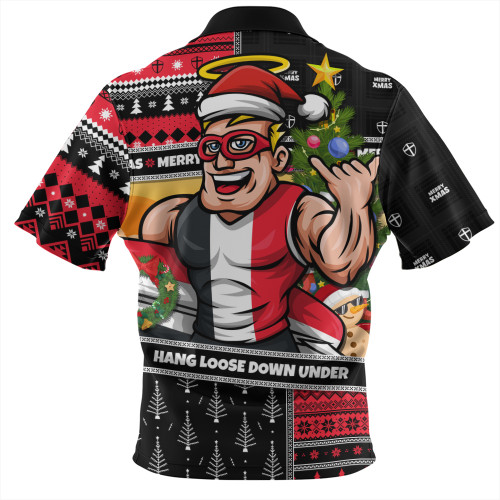 St Kilda Zip Polo Shirt Santa Surfing Down Under Christmas Footy