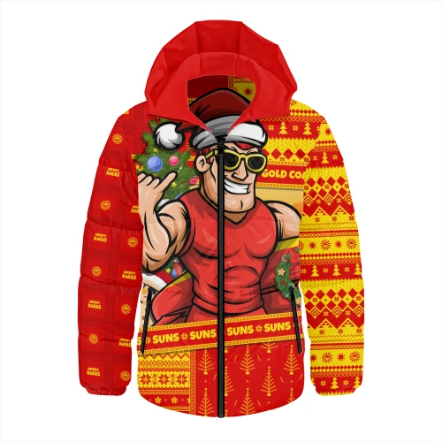 Gold Coast SUNS Hooded Padded Jacket Santa Surfing Down Under Christmas Footy