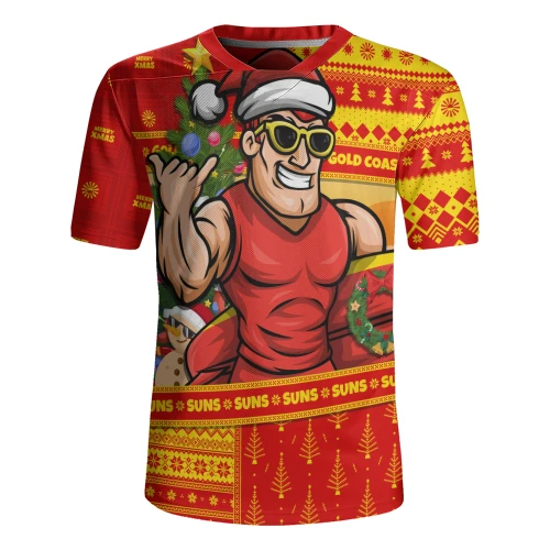 Gold Coast SUNS Rugby Jersey Santa Surfing Down Under Christmas Footy