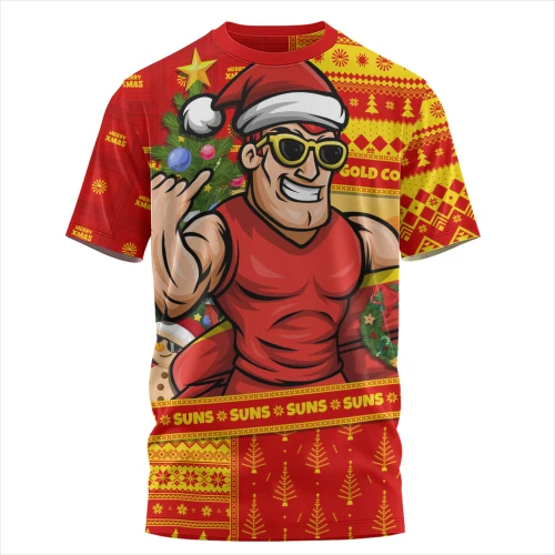 Gold Coast SUNS T-Shirt Santa Surfing Down Under Christmas Footy