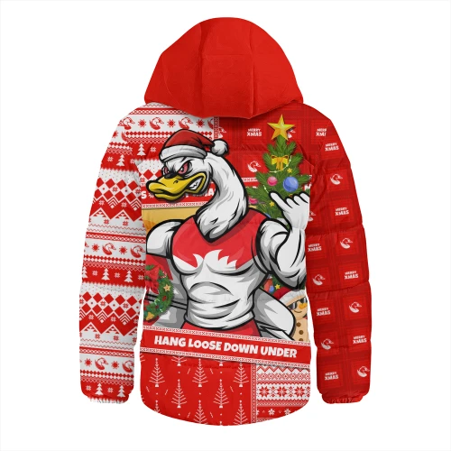 Sydney Swans Hooded Padded Jacket Santa Surfing Down Under Christmas Footy