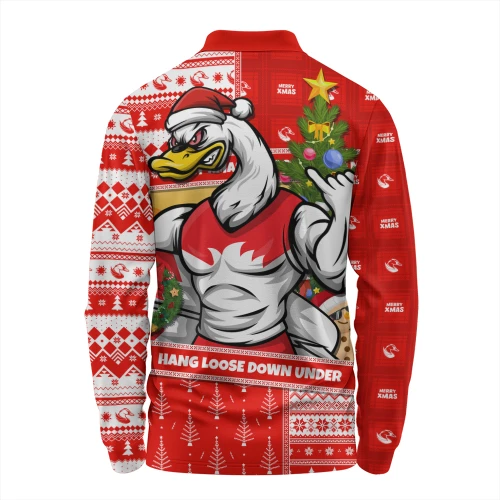 Sydney Swans Long Sleeve Polo Shirt Santa Surfing Down Under Christmas Footy