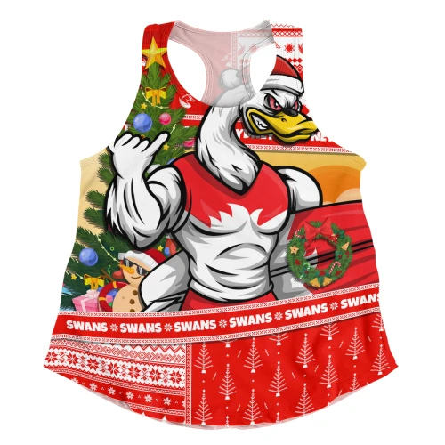 Sydney Swans Women Racerback Tank Santa Surfing Down Under Christmas Footy