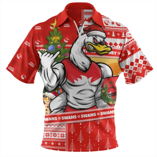 Sydney Swans Zip Polo Shirt Santa Surfing Down Under Christmas Footy