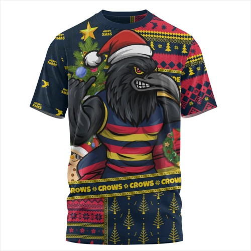 Adelaide Crows T-Shirt Santa Surfing Down Under Christmas Footy