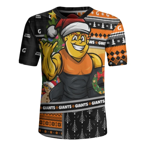 GWS GIANTS Rugby Jersey Santa Surfing Down Under Christmas Footy