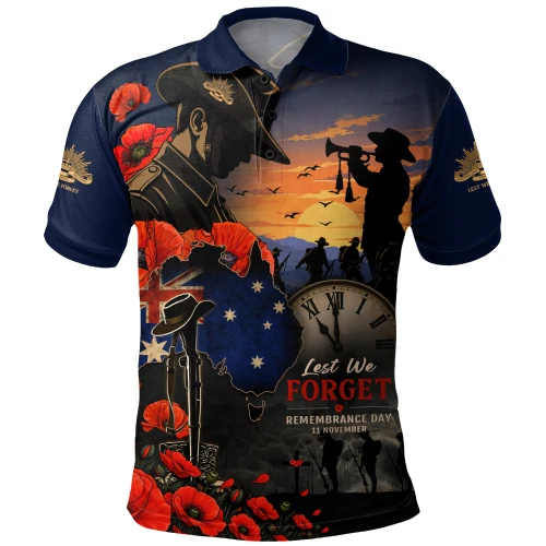 Australia Polo Shirt Poppy Fields Remembrance Day Fallen Soldiers Memorial