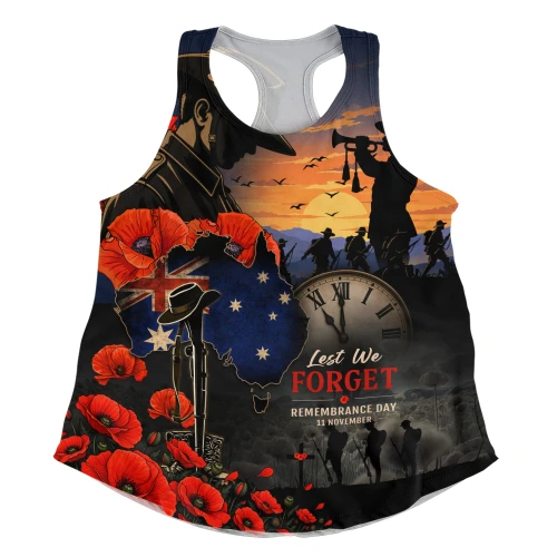 Australia Women Racerback Tank Poppy Fields Remembrance Day Fallen Soldiers Memorial