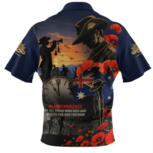 Australia Zip Polo Shirt Poppy Fields Remembrance Day Fallen Soldiers Memorial