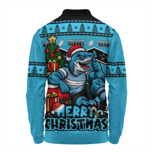 Cronulla-Sutherland Sharks Long Sleeve Polo Shirt Christmas Glory And Timeless Team Pride