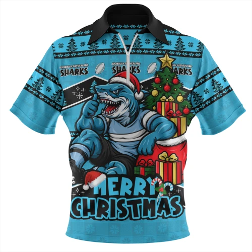 Cronulla-Sutherland Sharks Zip Polo Shirt Christmas Glory And Timeless Team Pride