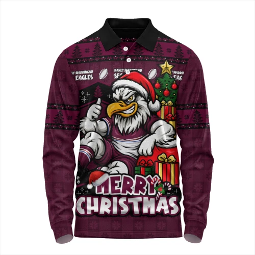 Manly Warringah Sea Eagles Long Sleeve Polo Shirt Christmas Glory And Timeless Team Pride
