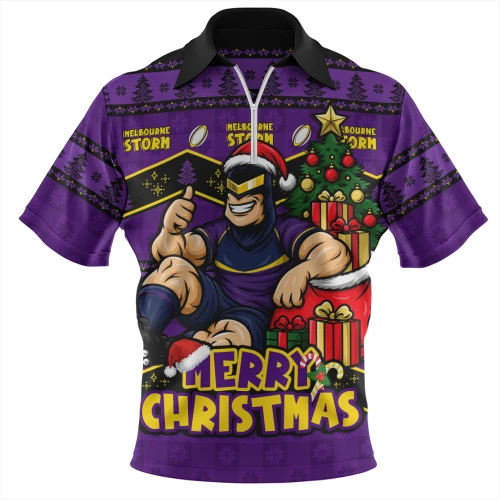 Melbourne Storm Zip Polo Shirt Christmas Glory And Timeless Team Pride