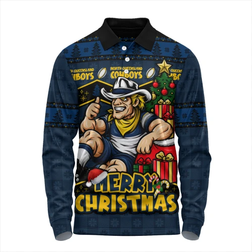 North Queensland Cowboys Long Sleeve Polo Shirt Christmas Glory And Timeless Team Pride
