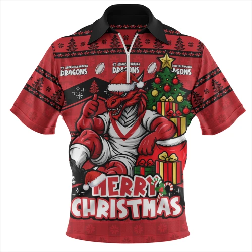 St. George Illawarra Dragons Zip Polo Shirt Christmas Glory And Timeless Team Pride