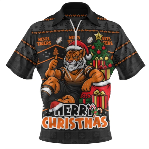 Wests Tigers Zip Polo Shirt Christmas Glory And Timeless Team Pride