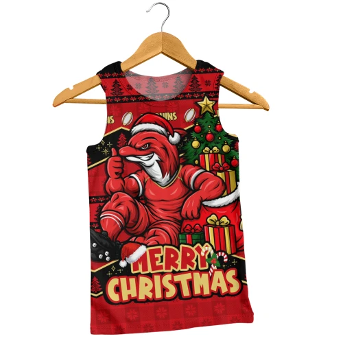 Redcliffe Dolphins Men Tank Top Christmas Glory And Timeless Team Pride