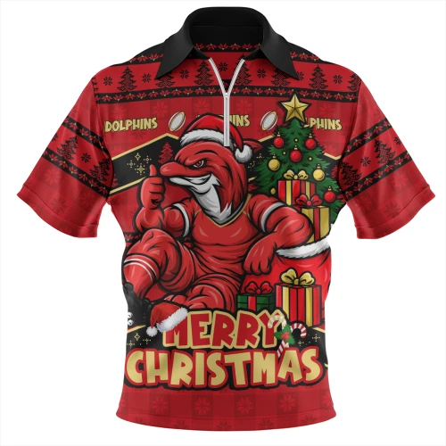Redcliffe Dolphins Zip Polo Shirt Christmas Glory And Timeless Team Pride