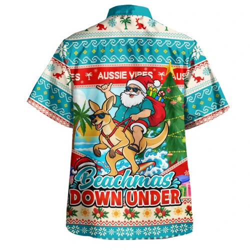Australia Hawaiian Shirt Santa And Roo Christmas Surfing Beachmas Down Under